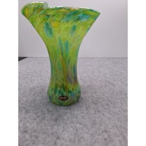 Glass Eye Studio Green Iridescent Vase 6 1/2 in tall